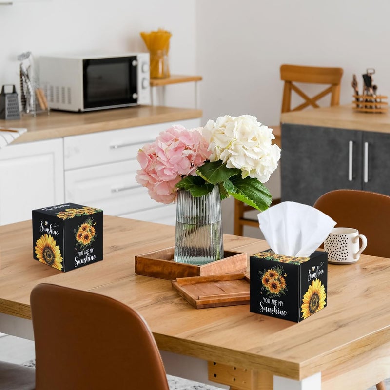 Fourluoo 12 Pack Summer Sunflower Facial Tissues Cube Boxes 600 Sheets 3 Ply Small Square Face Tissues Bulk for Summer Car Bedroom Supplies - Image 2